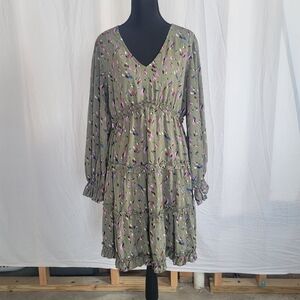 JODIFL Olive Multicolor Long Sleeve Dress
